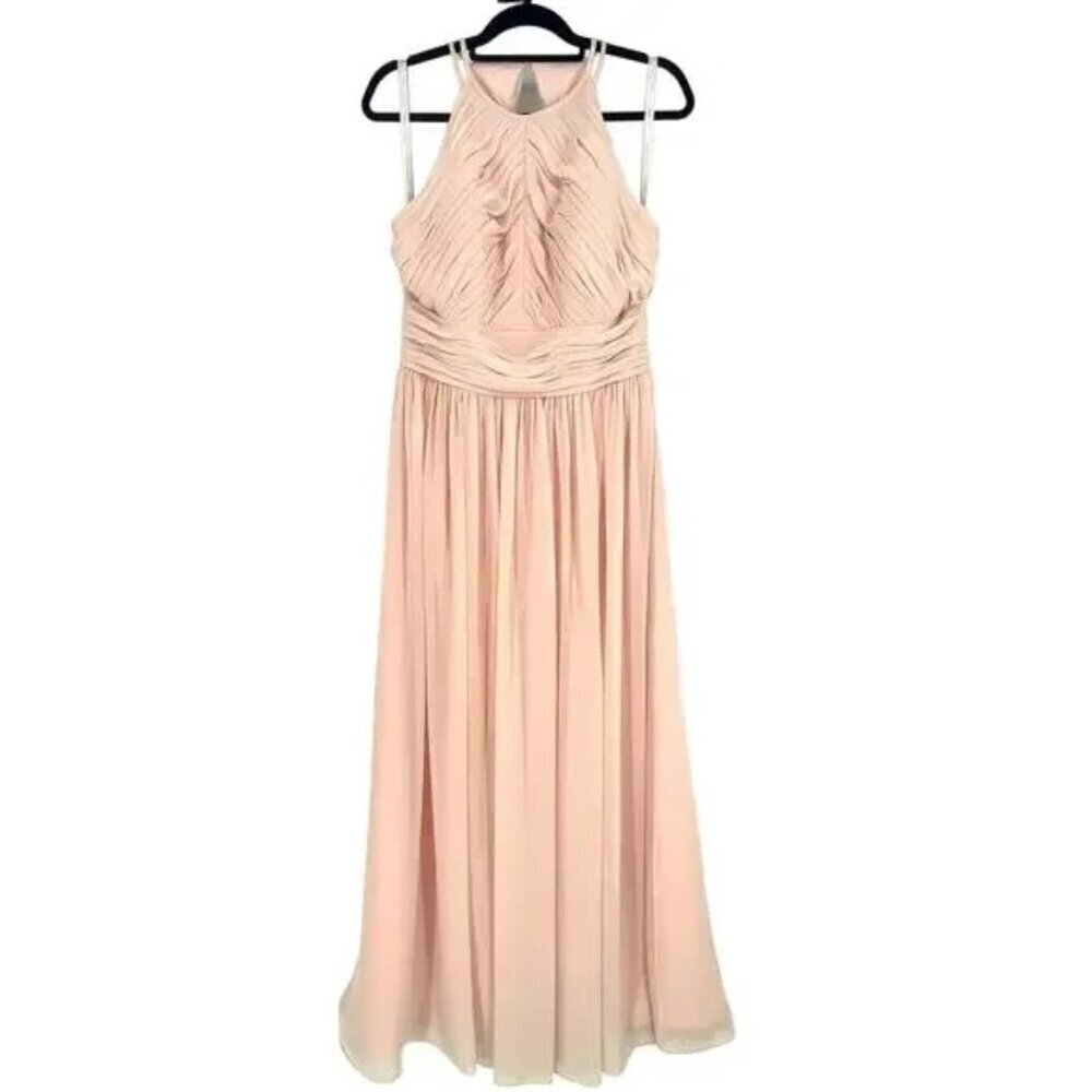 Bill Levkoff Blush Halter Chiffon Bridesmaid Dress - Picture 6 of 8